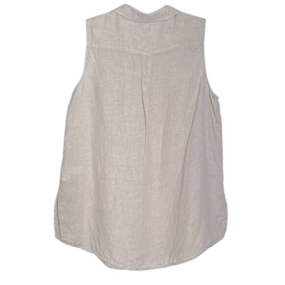 Sigrid Olsen Sleeveless Top 100% Linen in Tan Size Large Mother of Pearl Button - Picture 2 of 4
